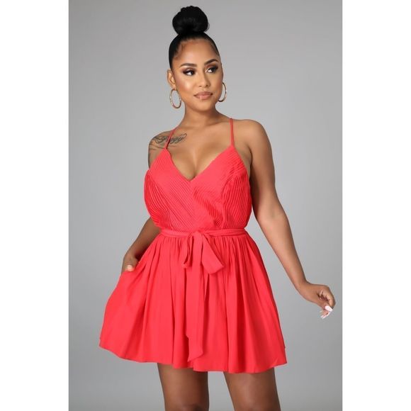 Scarlet Pleated Satin Romper - Picture 3 of 11